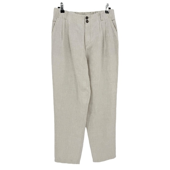 Garnet Hill Straight-Leg Linen Trousers in Natural Pinstripe Size 6 - Picture 1 of 10